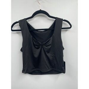 Iris Tank Top Women's Large Black Stretch Ruched Front Sleeveless Cropped NWOT